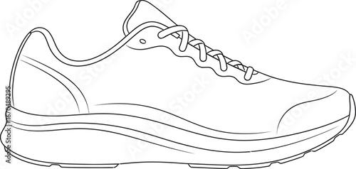 Line drawing showcases a running shoe perfect for coloring or design projects