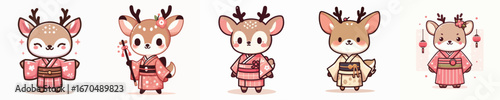 cute deer vector in kimono costume