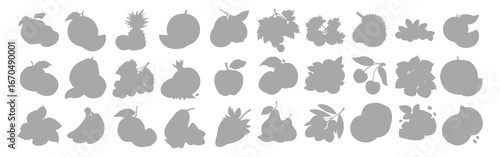 Fruits and berries silhouette set sliced lemon orange apple pear watermelon peach papaya fig