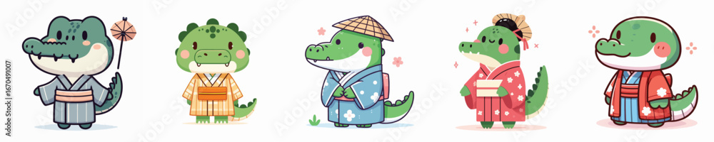 Fototapeta premium cute crocodile vector in kimono costume