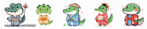cute crocodile vector in kimono costume