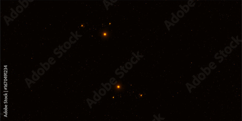 Night sky view shows two clusters of luminous orange stars scattered among fainter pinpricks of light in the inky blackness, giving a sense of vast, cosmic depth