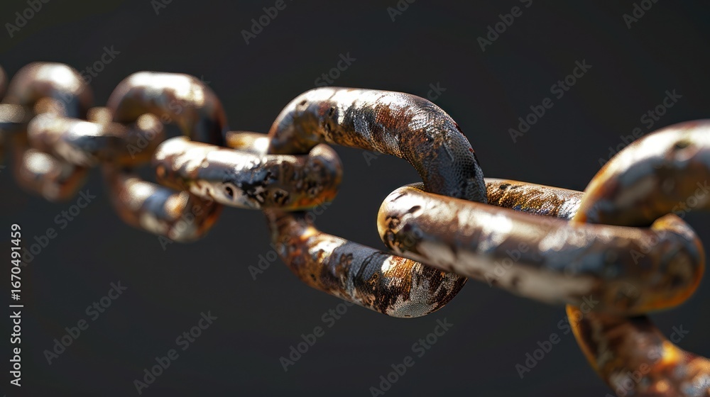 Fototapeta premium Close-up of Rusted Metal Chain with Weathered Surface on Dark Background