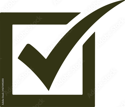 bold check mark inside square checkbox icon, approval tick symbol isolated on white background