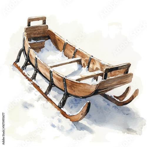 watercolor of Sled, vector, isolated on a white background.