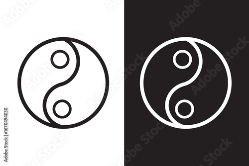 Yin yang icons. thin line symbols in strokes