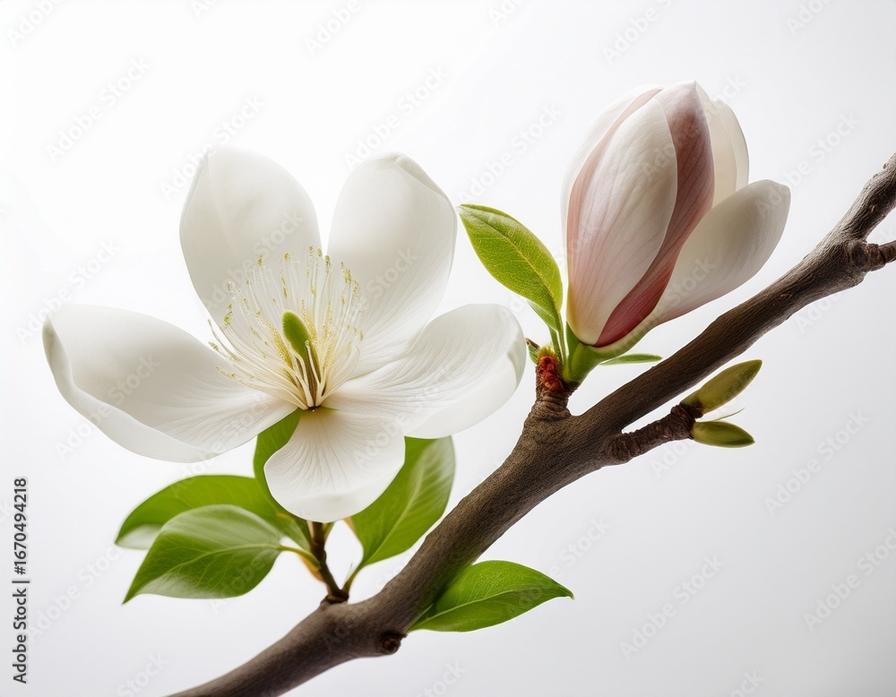Fototapeta premium spring blossom on a white background a delicate bud opening symbolizing renewal and growth in nature