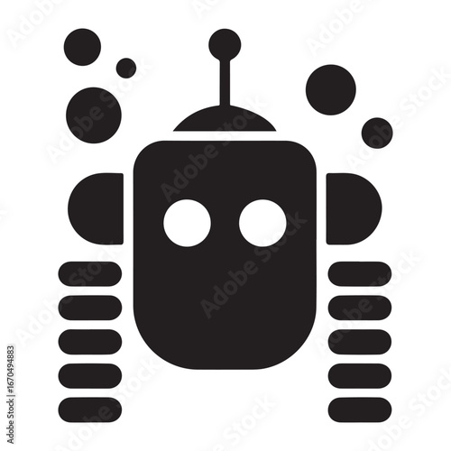 Underwater robot solid icon, Robotization concept, underwater vehicle. Vector black silhouette. with white background