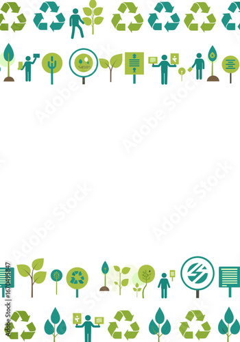 Fresh green ecology icons border environmental message with clean living and sustainability appeal