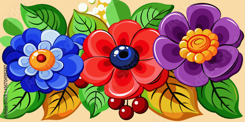 A seamless colorful floral vector illustration with a spring flower pattern and an artful swirl design