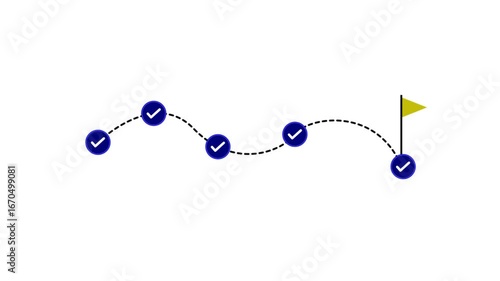 Road to Goal Animated Concept – 4K Stock Video with Checkmark, Pathway Line and Success Flag Symbolizing Achievement, Strategy, Motivation.