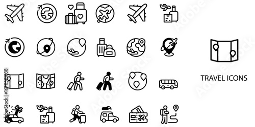 Travel simple concept 24 Black and White color icons set .Vector illustration.	
