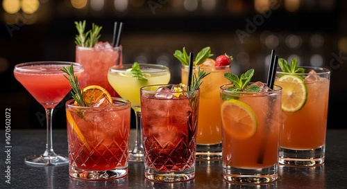 Refreshing artisanal cocktails with fresh garnishes create a vibrant bar experience perfect for any celebration