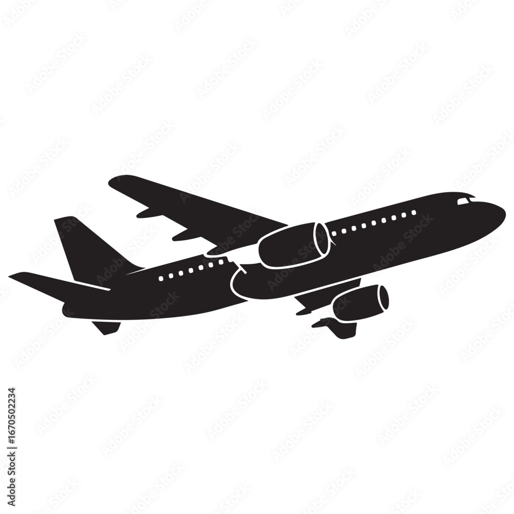 Fototapeta premium Airplane flight solid icon, airlines concept, plane in flight vector sign. Vector black silhouette. with white background