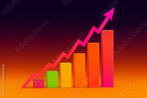 Vibrant 3d bar chart with a rising arrow indicating financial growth and success Free Download Vibrant 3d bar chart with a rising arrow indicating financial growth and success - GFXLoad