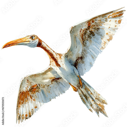 Quetzalcoatlus, watercolor painting vector, isolated on a white background.