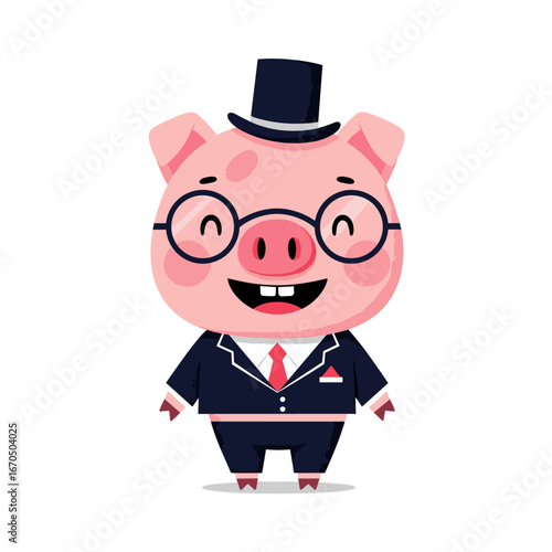 Charming pig character wearing a formal suit and top hat a symbol of sophistication and business acumen