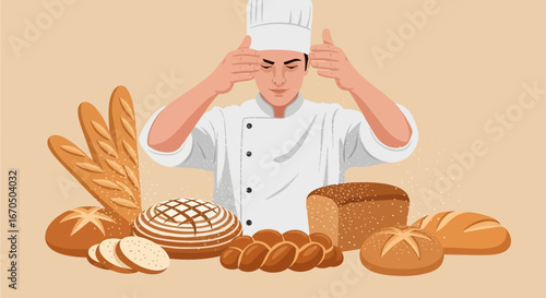 Artisan Baker Showcasing Freshly Baked Bread Assortment With Pride And Expertise