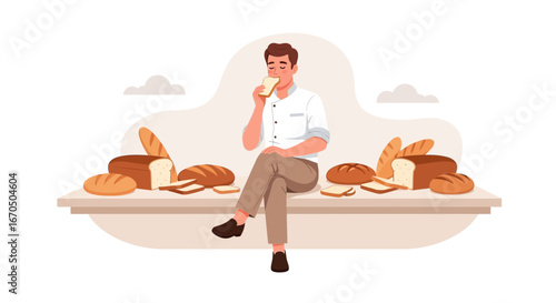 Baker Enjoying Freshly Baked Bread A Moment of Satisfaction and Pride