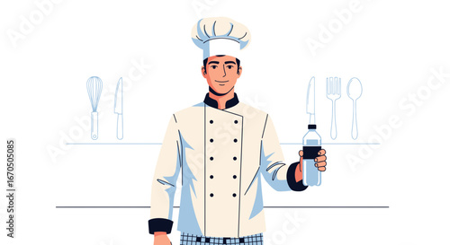 Chef Promoting Hydration In The Kitchen For Health Awareness Concept