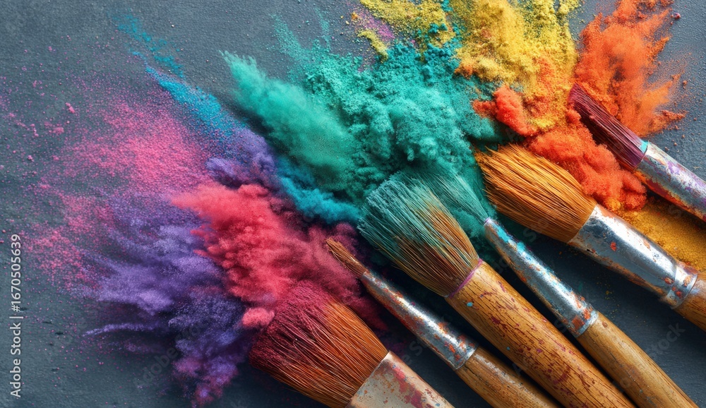 Obraz premium Colorful paintbrushes with exploding pigment