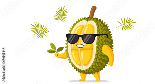 Cool Durian Character With Sunglasses On Tropical Vacation Summer Vibes
