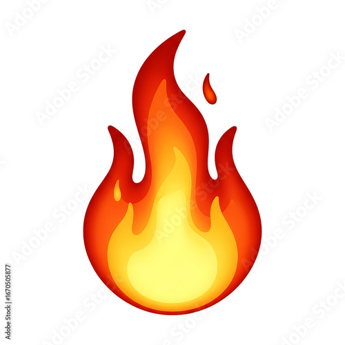 Vibrant fire emoji symbol glowing brightly with realistic orange red yellow flames against a isolated on transparent background