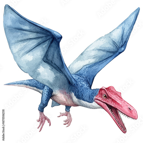 Pteranodon, watercolor clipart vector, isolated on a white background.
