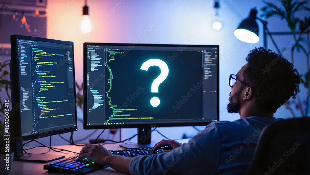 custom made wallpaper toronto digitalProgrammer working with multiple monitors and question mark