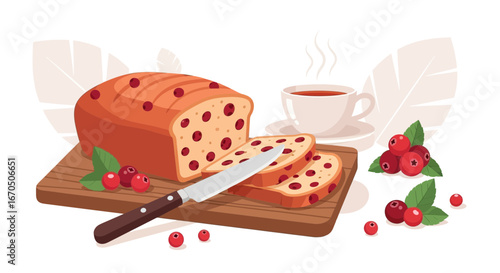 Cranberry Bread Delicious Tea Illustration For Confectionery Shop Or Bakery
