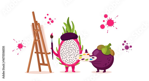 Creative Fruits Artistic Collaboration Painting Together On A Canvas Illustration