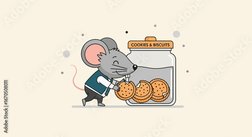 Cartoon Mouse Stealing Biscuits Illustration for Childrens Stories Design