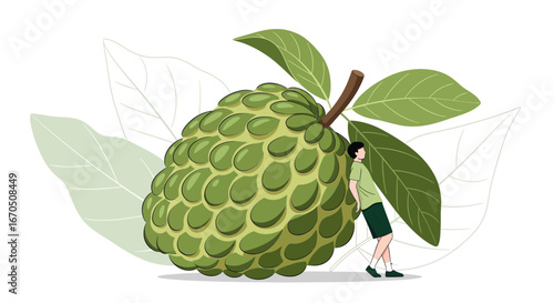 Challenging Tropical Fruit With Custard Apple And Resting Person Illustration