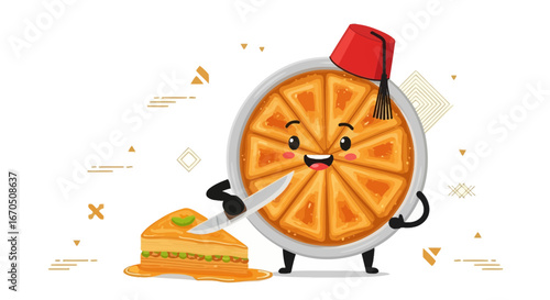 Delightful Baklava Character Offering a Slice of Sweet Traditional Pastry