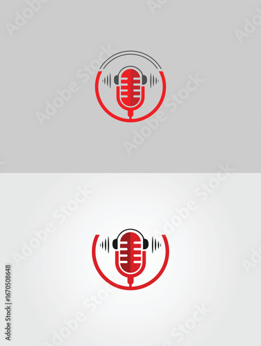 Retro microphone logo design for audio and podcasting vector template
