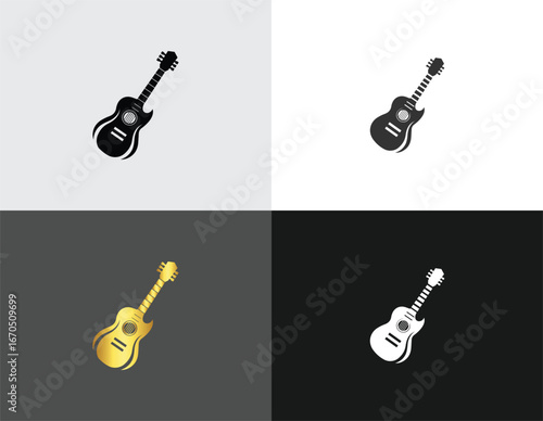 Four unique guitar icons in various styles vector template
