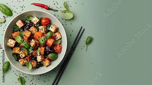Wallpaper Mural Sage Green Background Tofu Stir Fry with Sesame Torontodigital.ca