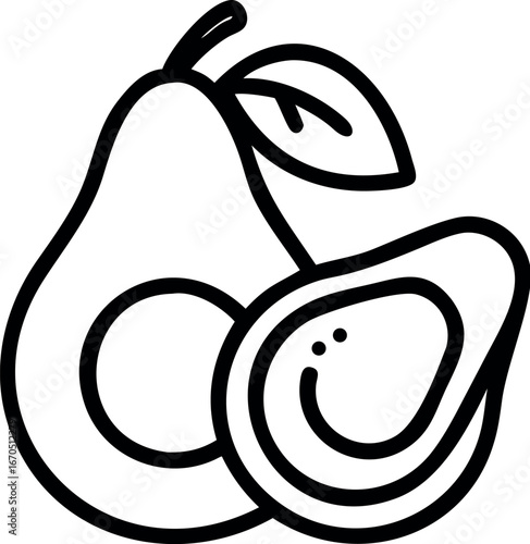 avocado complete and half line art vector