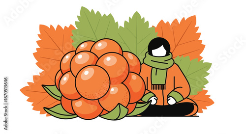 Illustration Depicting Relaxation Among Cloudberries in a Scenic Autumn Setting