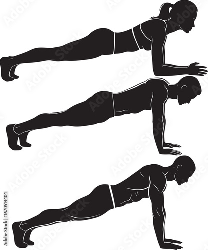 People exercising and holding a plank position