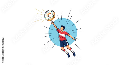 Jumping Man Reaching for a Donut in the Sky Representing the Pursuit of Pleasure