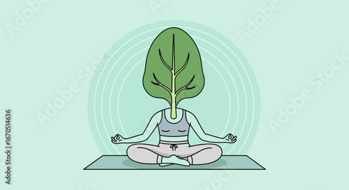 Leafy Mindful Meditation Fresh Vegetable Character for Wellness Concept