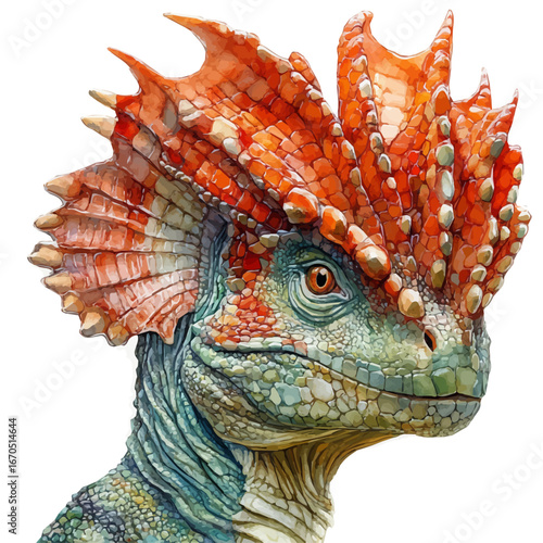 Pachycephalosaurus, watercolor drawing vector, isolated on a white background.