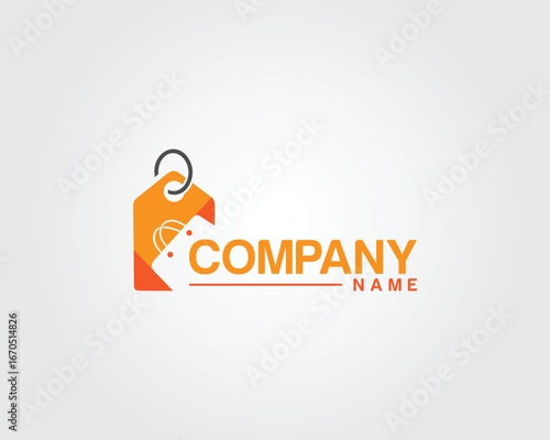 Orange shopping tag company logo with abstract elements vector template