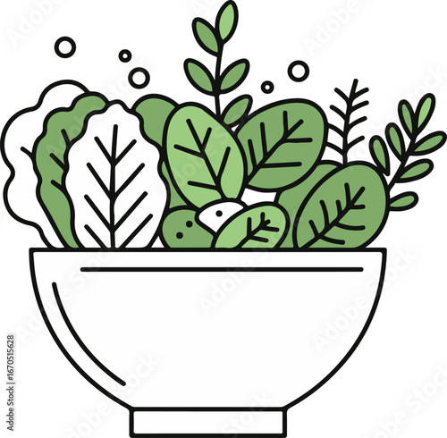 Fresh Green Salad Bowl with Lettuce and Spinach Leaves food healthy