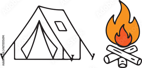 Camping Tent and Campfire Illustration on Transparent Background woods