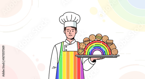 Happy Baker Presenting Rainbow Cookies Assortment and Pastries For Pride Celebration