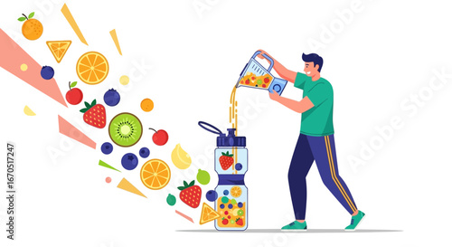 Man Preparing Healthy Smoothie with Fresh Fruits for Post Workout Recovery