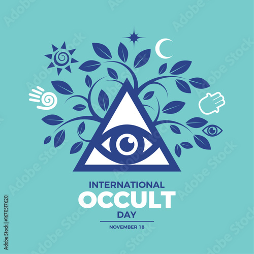 International Occult Day poster vector illustration. Esoteric and spiritual icon set. Mystic sacred graphic design elements. Template for background, banner, card. November 18. Important day