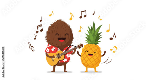 Musical Tropical Fruits Friends Playing Music Together For Summer Time Fun